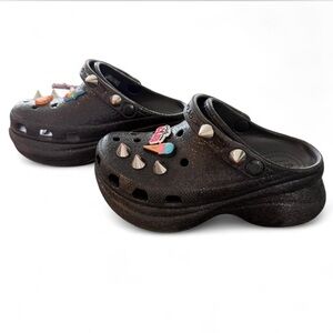 Crocs Classic Bae Glitter Stud Platform Clog Women’s‎ 5 Black Rare Discontinued